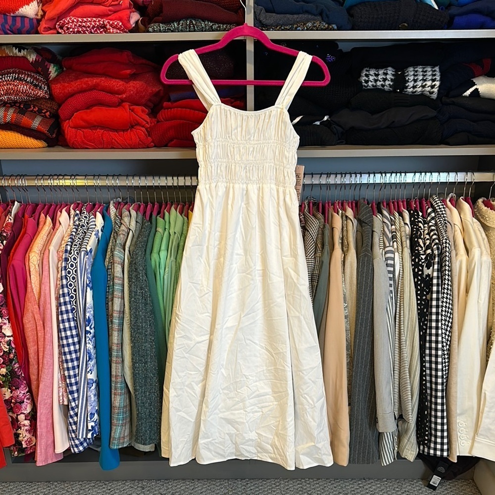 Nanette Lepore white smocked sleeveless midi dress size 2 NWT